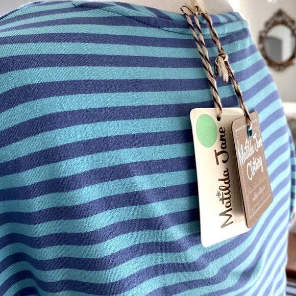 NWT Matilda Jane Walkabout Blue Striped Short Sleeve Flare Dress A Line S Nautic - Picture 5 of 11